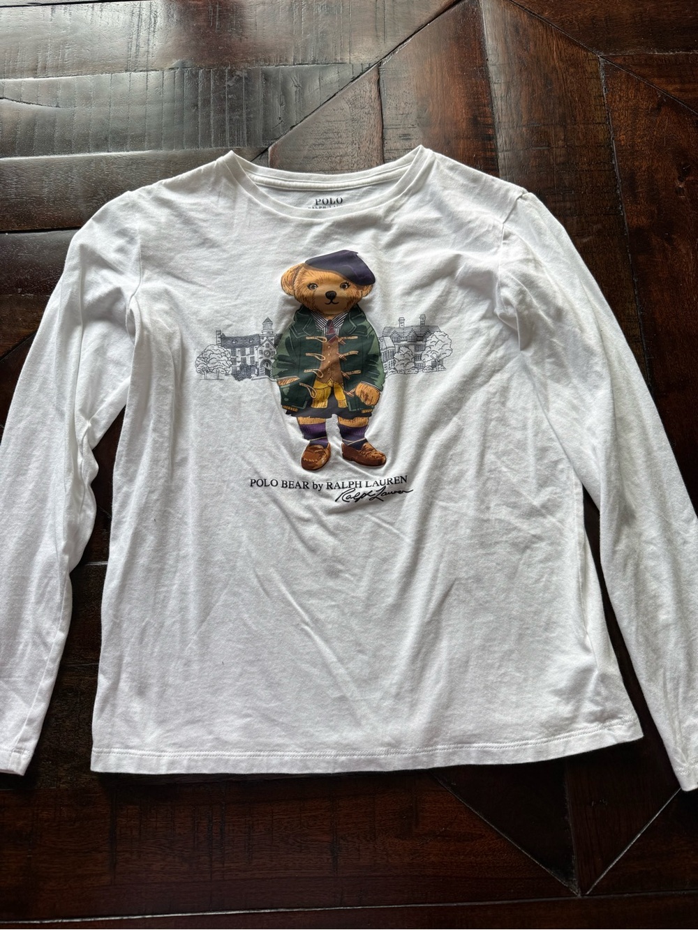 Ralph Lauren White Long-Sleeve Polo Bear Tee with Green Jacket
